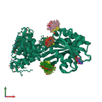 PDB entry 2ksq coloured by chain, ensemble of 20 models, front view.