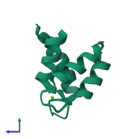 PDB entry 2ksz coloured by chain, ensemble of 5 models, side view.