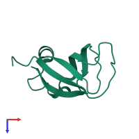 Monomeric assembly 1 of PDB entry 2kt1 coloured by chemically distinct molecules, top view.