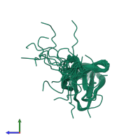 PDB entry 2kt8 coloured by chain, ensemble of 20 models, side view.