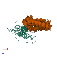 PDB entry 2ktb coloured by chain, ensemble of 20 models, top view.