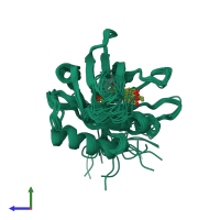 PDB entry 2ktd coloured by chain, ensemble of 15 models, side view.