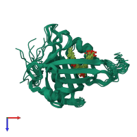 PDB entry 2ktd coloured by chain, ensemble of 15 models, top view.