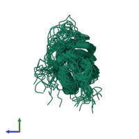 PDB entry 2kte coloured by chain, ensemble of 18 models, side view.