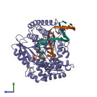 PDB entry 2ktq coloured by chain, side view.