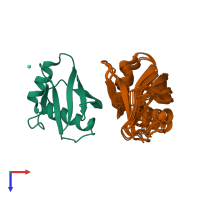 PDB entry 2ktr coloured by chain, ensemble of 10 models, top view.