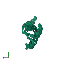 PDB entry 2ku5 coloured by chain, ensemble of 20 models, side view.