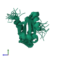 PDB entry 2kuc coloured by chain, ensemble of 20 models, side view.