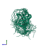 PDB entry 2kuq coloured by chain, ensemble of 20 models, side view.