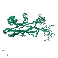 PDB entry 2kut coloured by chain, ensemble of 10 models, front view.