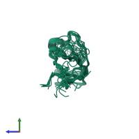 PDB entry 2kut coloured by chain, ensemble of 10 models, side view.