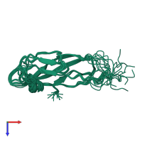 PDB entry 2kut coloured by chain, ensemble of 10 models, top view.