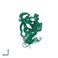 PDB entry 2kvb coloured by chain, ensemble of 20 models, side view.