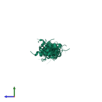PDB entry 2kvl coloured by chain, ensemble of 10 models, side view.