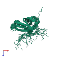 PDB entry 2kvo coloured by chain, ensemble of 20 models, top view.