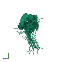 PDB entry 2kvv coloured by chain, ensemble of 20 models, side view.