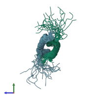 PDB entry 2kw6 coloured by chain, ensemble of 20 models, side view.