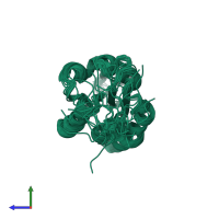 PDB entry 2kw7 coloured by chain, ensemble of 20 models, side view.