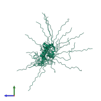 PDB entry 2kw9 coloured by chain, ensemble of 20 models, side view.