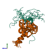 PDB entry 2kwk coloured by chain, ensemble of 20 models, side view.