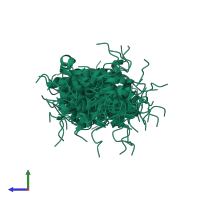 PDB entry 2kwz coloured by chain, ensemble of 41 models, side view.