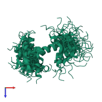 PDB entry 2kwz coloured by chain, ensemble of 41 models, top view.
