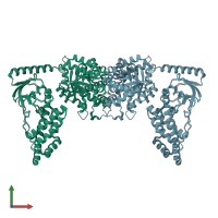 PDB entry 2kx9 coloured by chain, ensemble of 2 models, front view.
