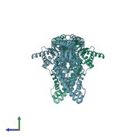 PDB entry 2kx9 coloured by chain, ensemble of 2 models, side view.
