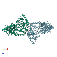 PDB entry 2kx9 coloured by chain, ensemble of 2 models, top view.