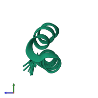 PDB entry 2kxa coloured by chain, ensemble of 10 models, side view.