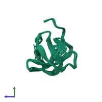PDB entry 2kxd coloured by chain, ensemble of 20 models, side view.