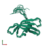 PDB entry 2kxg coloured by chain, ensemble of 10 models, front view.