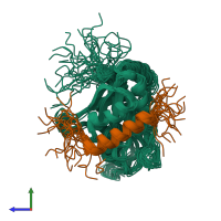 PDB entry 2kxh coloured by chain, ensemble of 20 models, side view.