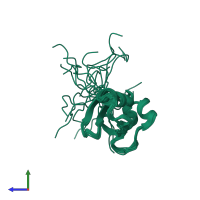 PDB entry 2kxj coloured by chain, ensemble of 20 models, side view.