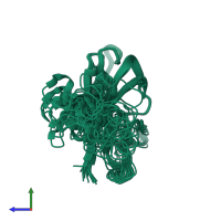 PDB entry 2kxr coloured by chain, ensemble of 20 models, side view.