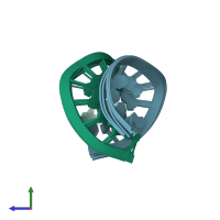 PDB entry 2kxz coloured by chain, ensemble of 7 models, side view.