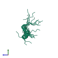 PDB entry 2kya coloured by chain, ensemble of 14 models, side view.