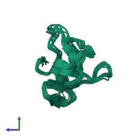 PDB entry 2kyb coloured by chain, ensemble of 10 models, side view.