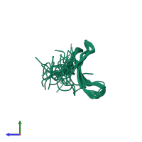 PDB entry 2kyk coloured by chain, ensemble of 20 models, side view.