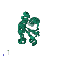 PDB entry 2kyr coloured by chain, ensemble of 20 models, side view.