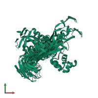 PDB entry 2kz8 coloured by chain, ensemble of 20 models, front view.