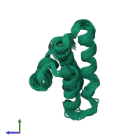 PDB entry 2kzc coloured by chain, ensemble of 20 models, side view.