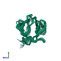 PDB entry 2kzk coloured by chain, ensemble of 20 models, side view.