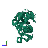 PDB entry 2kzx coloured by chain, ensemble of 20 models, side view.