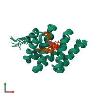 PDB entry 2l0i coloured by chain, ensemble of 10 models, front view.