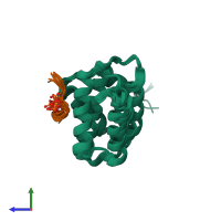 PDB entry 2l0i coloured by chain, ensemble of 10 models, side view.