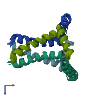 PDB entry 2l0j coloured by chain, ensemble of 8 models, top view.