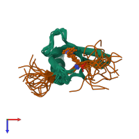 PDB entry 2l11 coloured by chain, ensemble of 20 models, top view.