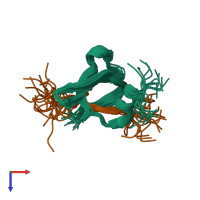 PDB entry 2l12 coloured by chain, ensemble of 20 models, top view.
