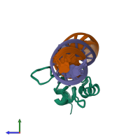 PDB entry 2l1g coloured by chain, ensemble of 17 models, side view.